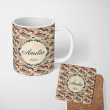 Personalized Custom Name Classic Landscape Waves Red Trees Seamless Pattern Name Cute Unique 11oz Ceramic Coffee Tea Mug White Large Handle