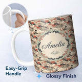 Personalized Custom Name Classic Landscape Waves Red Trees Seamless Pattern Name Cute Unique 11oz Ceramic Coffee Tea Mug White Large Handle