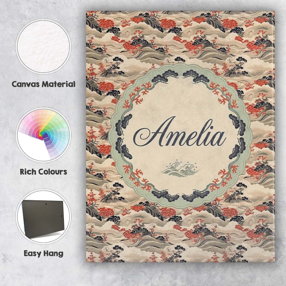 Personalised Name Classic Landscape Waves Custom  Unique Gift Idea Elegant Feature Canvas Wall Art Print Decor Picture Ready to Hang