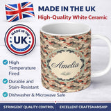 Personalized Custom Name Classic Landscape Waves Red Trees Seamless Pattern Name Cute Unique 11oz Ceramic Coffee Tea Mug White Large Handle