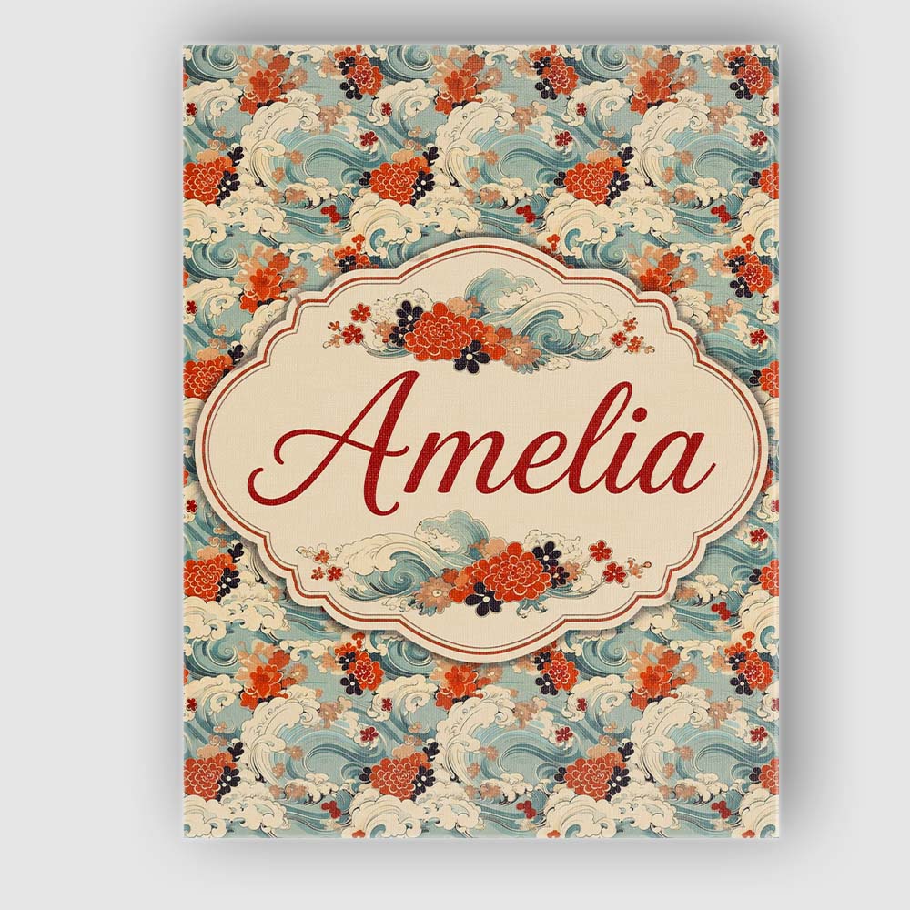 Personalised Name Teal Ocean Waves Floral Custom  Unique Gift Idea Elegant Feature Canvas Wall Art Print Decor Picture Ready to Hang
