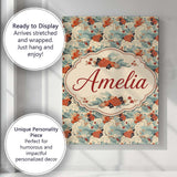 Personalised Name Teal Ocean Waves Floral Custom  Unique Gift Idea Elegant Feature Canvas Wall Art Print Decor Picture Ready to Hang