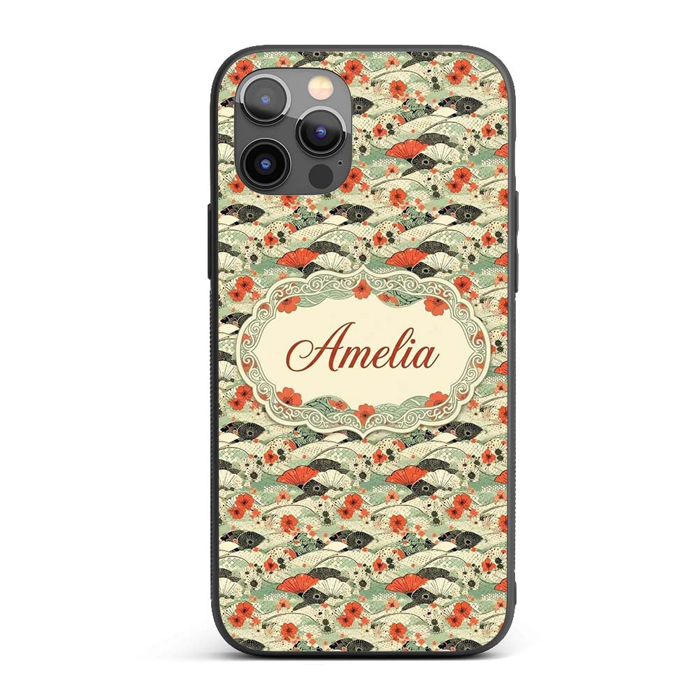 Japanese Fans Sakura Floral Wave Seamless Pattern Custom Name Protective Phone Case Mobile Cover Durable Everyday Smartphone Shock Resistant