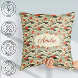 Custom Name Japanese Fans Sakura Wave Seamless Pattern Name Cute Square Filled Cushion Throw Pillow Sofa Bed Home Decor Zip Washable UK Made