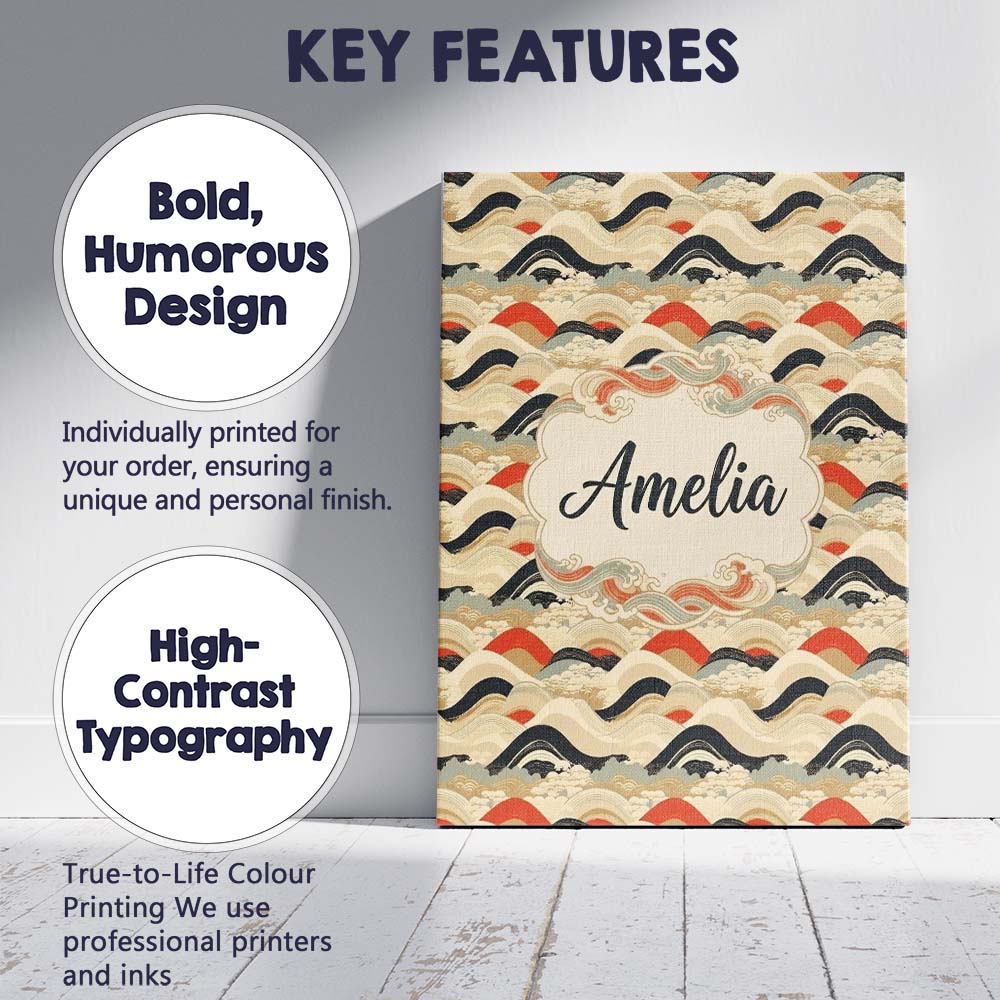 Personalised Name Abstract Japanese Layered Custom  Bespoke Interior Contemporary Canvas Wall Art Print Decor Picture Ready to Hang
