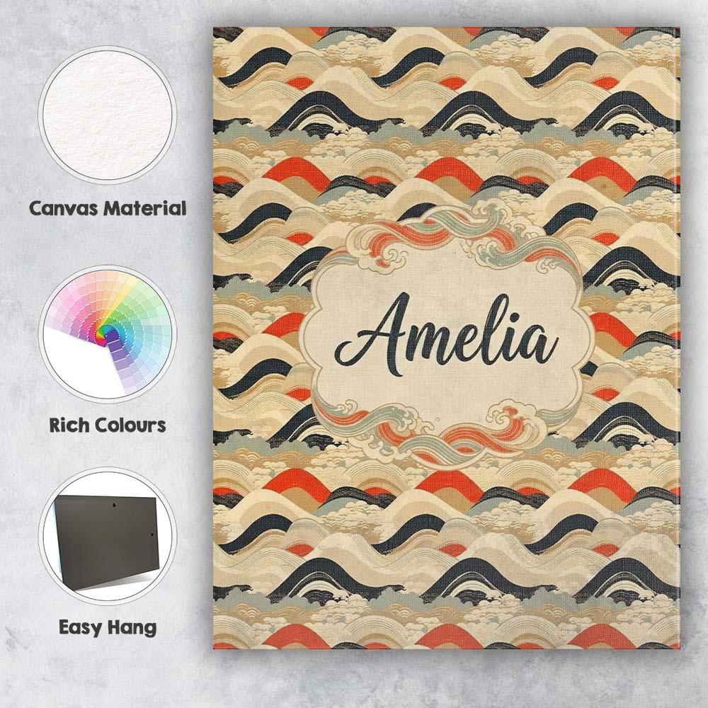 Personalised Name Abstract Japanese Layered Custom  Bespoke Interior Contemporary Canvas Wall Art Print Decor Picture Ready to Hang
