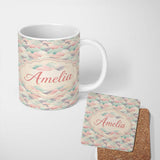 Personalized Custom Name Soft Pastel Cloud Waves Japanese Style Seamless Pattern Name Cute 11oz Ceramic Coffee Tea Mug White Large Handle