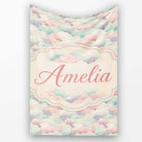 Soft Pastel Cloud Waves Japanese Style Seamless Pattern Name Cute  Personalised Custom Name Super Soft Fleece Blanket Bed Sofa Throw
