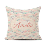 Custom Name Soft Pastel Cloud Waves Japanese Style Seamless Name Square Filled Cushion Throw Pillow Sofa Bed Home Decor Zip Washable UK Made