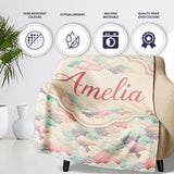 Soft Pastel Cloud Waves Japanese Style Seamless Pattern Name Cute  Personalised Custom Name Super Soft Fleece Blanket Bed Sofa Throw