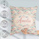 Custom Name Soft Pastel Cloud Waves Japanese Style Seamless Name Square Filled Cushion Throw Pillow Sofa Bed Home Decor Zip Washable UK Made