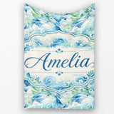 Blue Ocean Waves Artistic Water Seamless Pattern Name Cute Unique  Personalised Custom Name Super Soft Fleece Blanket Bed Sofa Throw