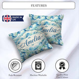 Custom Name Blue Ocean Waves Artistic Seamless Pattern Name Cute Square Filled Cushion Throw Pillow Sofa Bed Home Decor Zip Washable UK Made