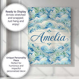 Personalised Name Blue Ocean Waves Artistic Custom  Bespoke Interior Contemporary Canvas Wall Art Print Decor Picture Ready to Hang