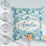 Custom Name Blue Ocean Waves Artistic Seamless Pattern Name Cute Square Filled Cushion Throw Pillow Sofa Bed Home Decor Zip Washable UK Made
