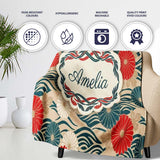 Vintage Floral Japanese Blossom Pattern Seamless Name Cute Unique  Personalised Custom Name Super Soft Fleece Blanket Bed Sofa Throw