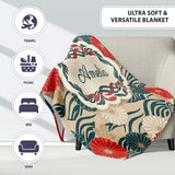 Vintage Floral Japanese Blossom Pattern Seamless Name Cute Unique  Personalised Custom Name Super Soft Fleece Blanket Bed Sofa Throw