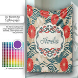 Vintage Floral Japanese Blossom Pattern Seamless Name Cute Unique  Personalised Custom Name Super Soft Fleece Blanket Bed Sofa Throw