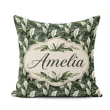 Custom Name Realistic Peace Lily Botanical Seamless Pattern Name Square Filled Cushion Throw Pillow Sofa Bed Home Decor Zip Washable UK Made