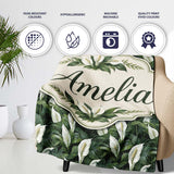 Realistic Peace Lily Leaves Botanical Seamless Pattern Name Cute  Personalised Custom Name Super Soft Fleece Blanket Bed Sofa Throw