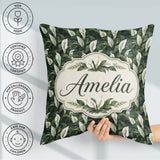 Custom Name Realistic Peace Lily Botanical Seamless Pattern Name Square Filled Cushion Throw Pillow Sofa Bed Home Decor Zip Washable UK Made