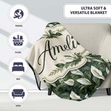 Realistic Peace Lily Leaves Botanical Seamless Pattern Name Cute  Personalised Custom Name Super Soft Fleece Blanket Bed Sofa Throw