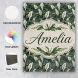 Personalised Name Realistic Peace Lily Custom  Modern Room Accent Elegant Feature Canvas Wall Art Print Decor Picture Ready to Hang