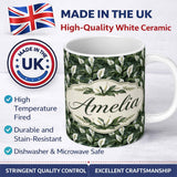 Personalized Custom Name Realistic Peace Lily Leaves Botanical Seamless Pattern Name Cute 11oz Ceramic Coffee Tea Mug White Large Handle