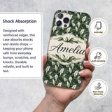 Realistic Peace Lily Leaves Botanical Seamless Custom Name Protective Phone Case Mobile Cover Durable Everyday Smartphone Shock Resistant