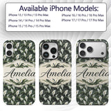 Realistic Peace Lily Leaves Botanical Seamless Custom Name Protective Phone Case Mobile Cover Durable Everyday Smartphone Shock Resistant