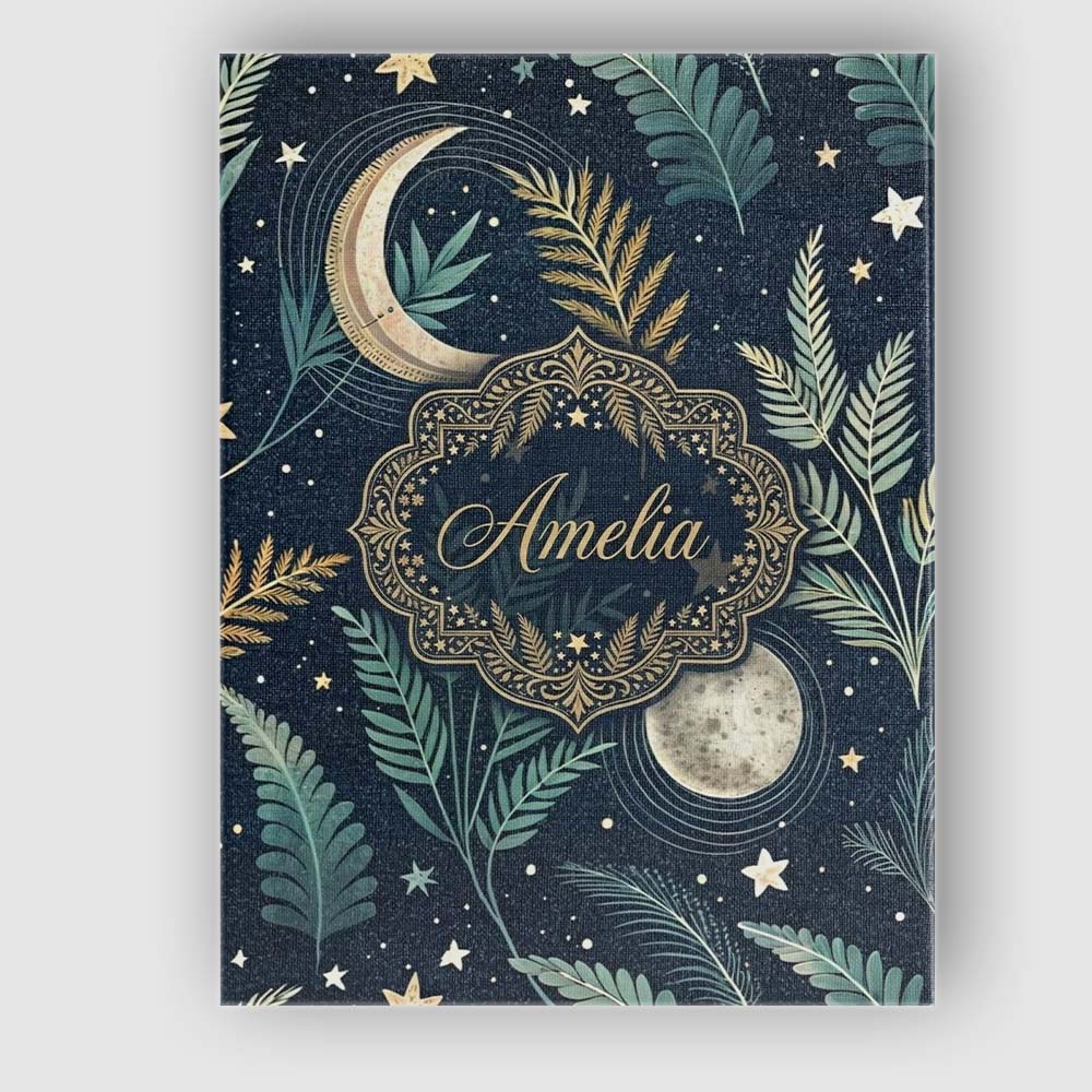 Personalised Name Botanical Moon Leaves Stars Night Sky Seamless Custom  Interior Canvas Wall Art Print Decor Picture Ready to Hang