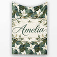 Elegant White Lily Floral Dark Leaves Seamless Pattern Name Cute  Personalised Custom Name Super Soft Fleece Blanket Bed Sofa Throw