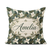 Custom Name Elegant White Lily Floral Dark Seamless Pattern Name Square Filled Cushion Throw Pillow Sofa Bed Home Decor Zip Washable UK Made