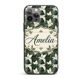 Elegant White Lily Floral Dark Leaves Seamless Custom Name Protective Phone Case Mobile Cover Durable Everyday Smartphone Shock Resistant