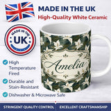Personalized Custom Name Elegant White Lily Floral Dark Leaves Seamless Pattern Name Cute 11oz Ceramic Coffee Tea Mug White Large Handle