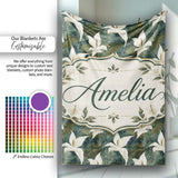 Elegant White Lily Floral Dark Leaves Seamless Pattern Name Cute  Personalised Custom Name Super Soft Fleece Blanket Bed Sofa Throw