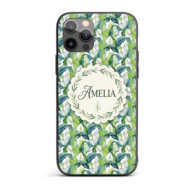 Fresh Green Lily Leaves Botanical Printed Design Custom Name Protective Phone Case Mobile Cover Durable Everyday Smartphone Shock Resistant