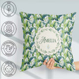 Custom Name Fresh Green Lily Leaves Botanical Seamless Name Cute Square Filled Cushion Throw Pillow Sofa Bed Home Decor Zip Washable UK Made