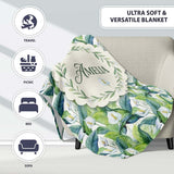 Fresh Green Lily Leaves Botanical Seamless Pattern Name Cute Unique  Personalised Custom Name Super Soft Fleece Blanket Bed Sofa Throw