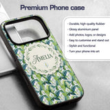 Fresh Green Lily Leaves Botanical Printed Design Custom Name Protective Phone Case Mobile Cover Durable Everyday Smartphone Shock Resistant