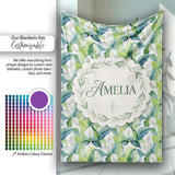 Fresh Green Lily Leaves Botanical Seamless Pattern Name Cute Unique  Personalised Custom Name Super Soft Fleece Blanket Bed Sofa Throw