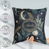 Custom Name Botanical Moon Leaves Stars Night Sky Pattern Lovely Square Filled Cushion Throw Pillow Sofa Bed Home Decor Zip Washable UK Made