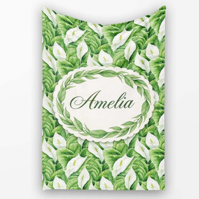 Lush Green Peace Lily Leaves Botanical Seamless Pattern Name Cute  Personalised Custom Name Super Soft Fleece Blanket Bed Sofa Throw