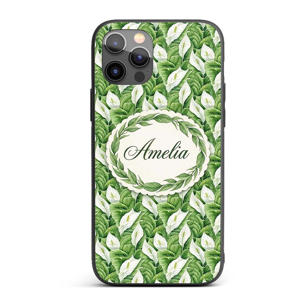 Lush Green Peace Lily Leaves Botanical Seamless Custom Name Protective Phone Case Mobile Cover Durable Everyday Smartphone Shock Resistant