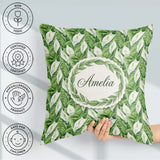 Custom Name Lush Green Peace Lily Leaves Botanical Seamless Name Square Filled Cushion Throw Pillow Sofa Bed Home Decor Zip Washable UK Made