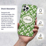 Lush Green Peace Lily Leaves Botanical Seamless Custom Name Protective Phone Case Mobile Cover Durable Everyday Smartphone Shock Resistant