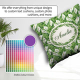 Custom Name Lush Green Peace Lily Leaves Botanical Seamless Name Square Filled Cushion Throw Pillow Sofa Bed Home Decor Zip Washable UK Made