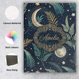 Personalised Name Botanical Moon Leaves Stars Night Sky Seamless Custom  Interior Canvas Wall Art Print Decor Picture Ready to Hang