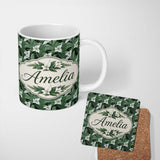 Personalized Custom Name Dark Vintage Lily Leaves Floral Seamless Pattern Name Cute Unique 11oz Ceramic Coffee Tea Mug White Large Handle