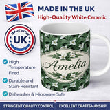 Personalized Custom Name Dark Vintage Lily Leaves Floral Seamless Pattern Name Cute Unique 11oz Ceramic Coffee Tea Mug White Large Handle